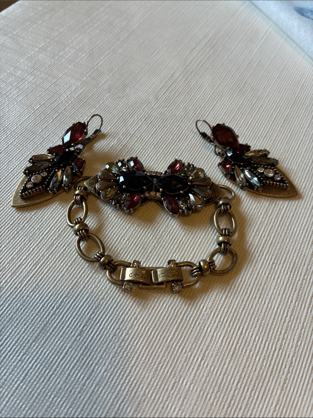 Chloe + Isabel Gold-Tone Bracelet and Earrings with Garnet and Black Stones